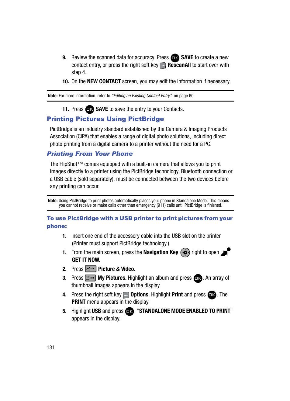 Printing pictures using pictbridge | Samsung SCH-U900ZKAVZW User Manual | Page 134 / 181