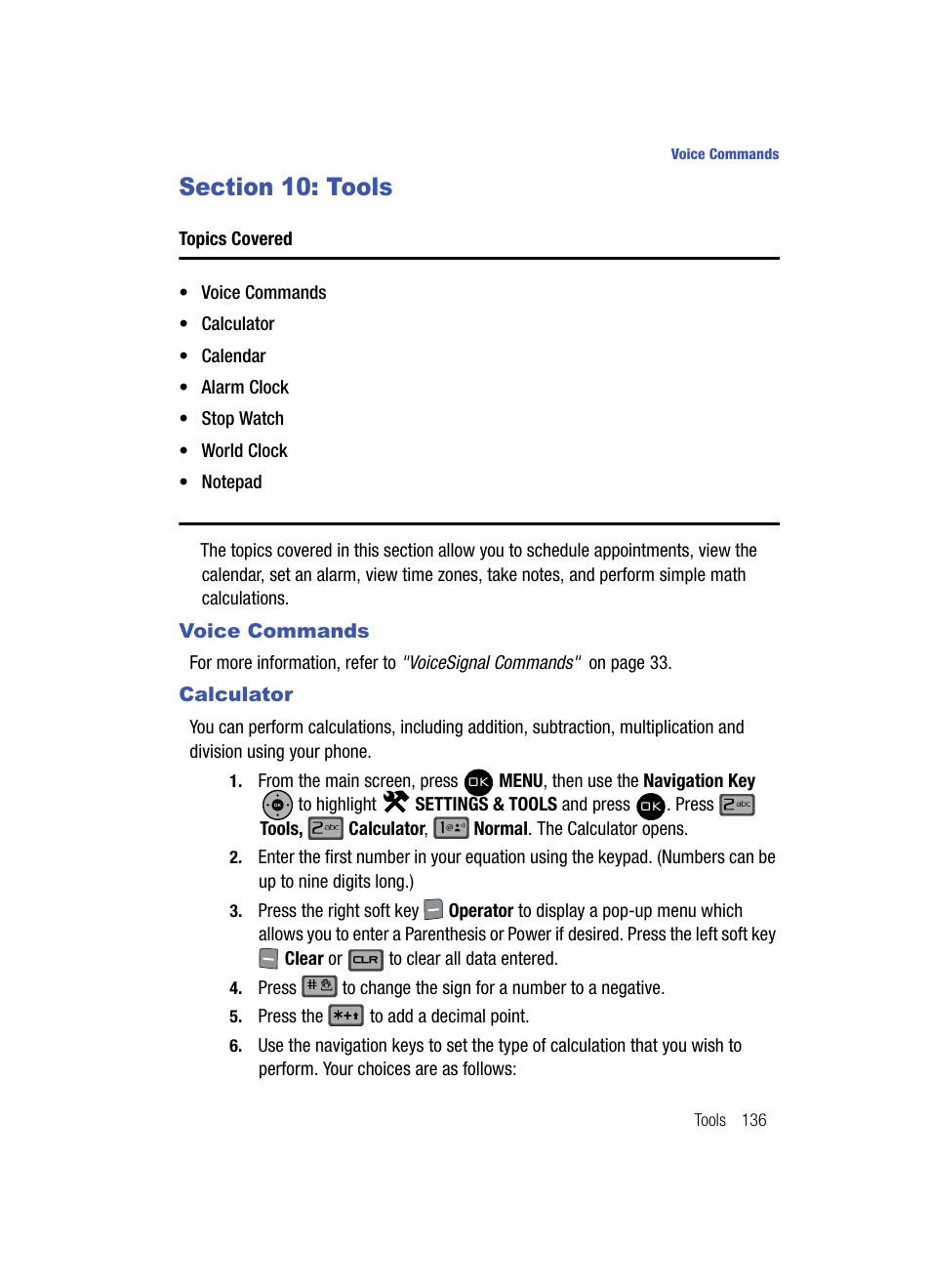 Section 10: tools, Voice commands calculator | Samsung SCH-U900ZKAVZW User Manual | Page 139 / 181