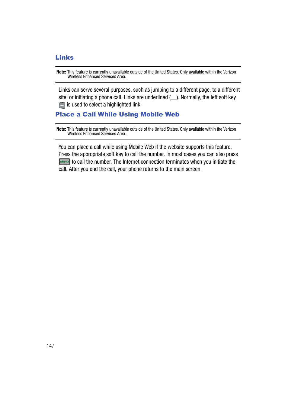 Links place a call while using mobile web, Links, Place a call while using mobile web | Samsung SCH-U900ZKAVZW User Manual | Page 150 / 181