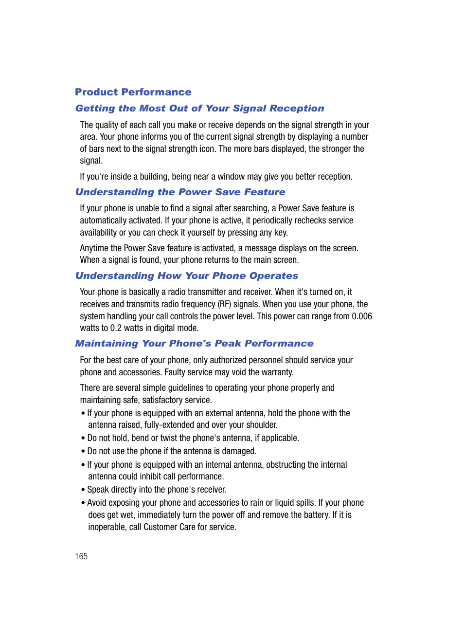 Product performance | Samsung SCH-U900ZKAVZW User Manual | Page 168 / 181