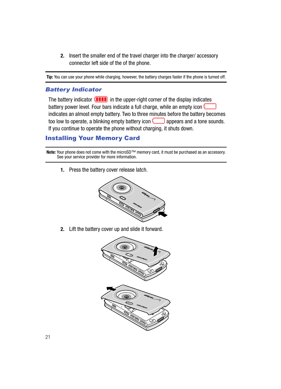 Installing your memory card | Samsung SCH-U900ZKAVZW User Manual | Page 24 / 181