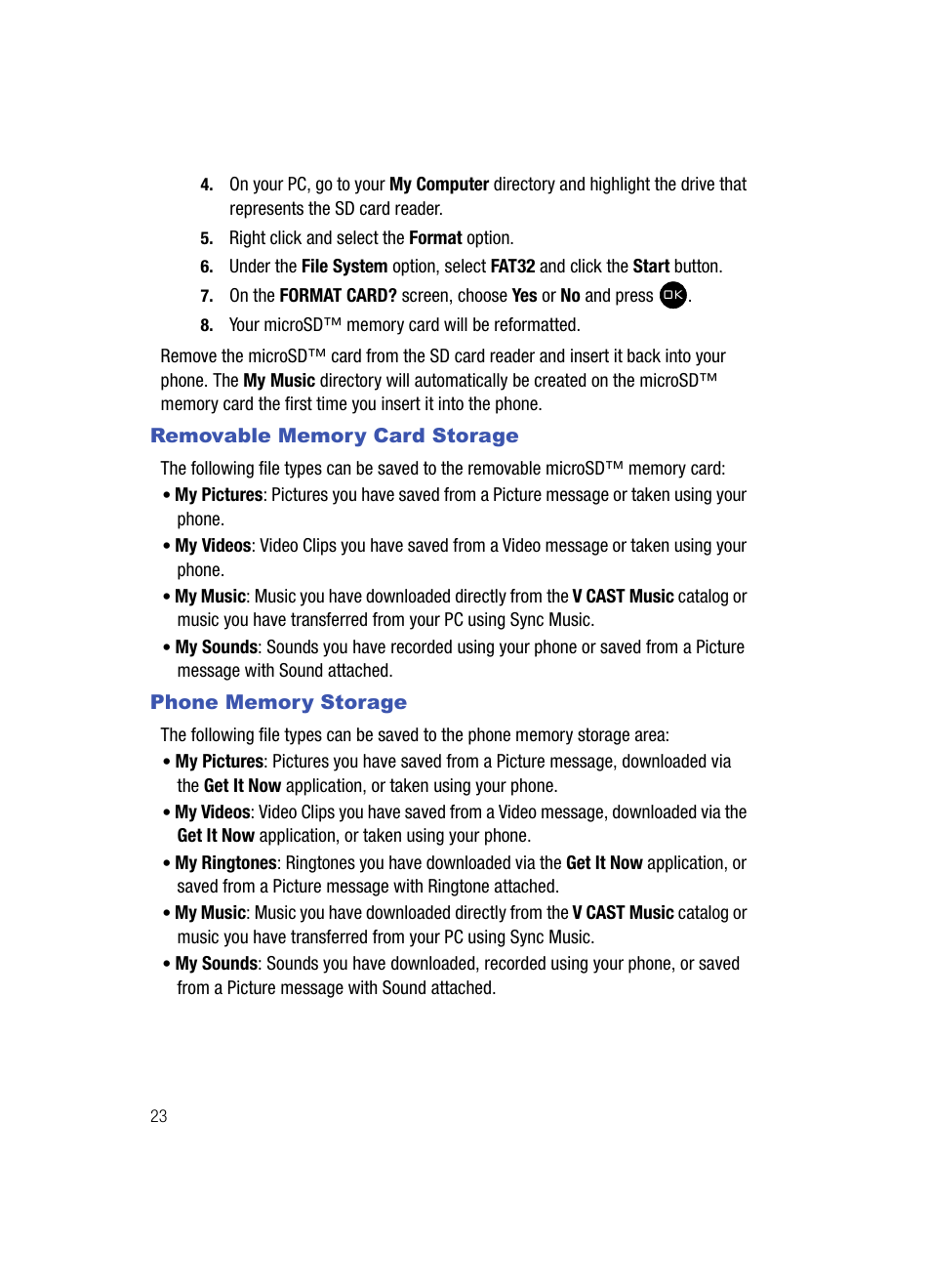 Removable memory card storage phone memory storage, Removable memory card storage, Phone memory storage | Samsung SCH-U900ZKAVZW User Manual | Page 26 / 181