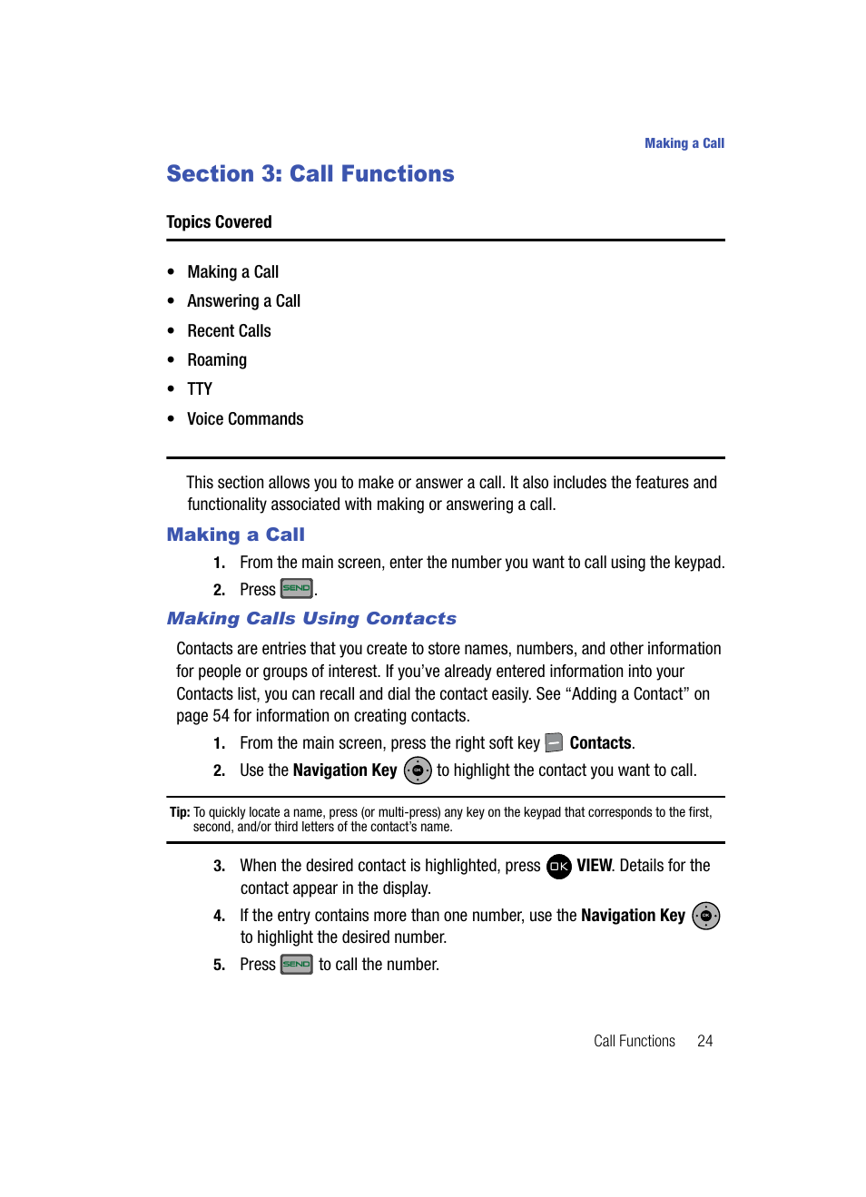 Section 3: call functions, Making a call | Samsung SCH-U900ZKAVZW User Manual | Page 27 / 181