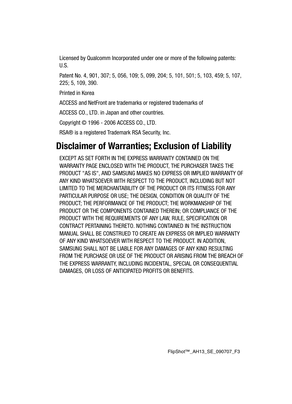 Disclaimer of warranties; exclusion of liability | Samsung SCH-U900ZKAVZW User Manual | Page 3 / 181