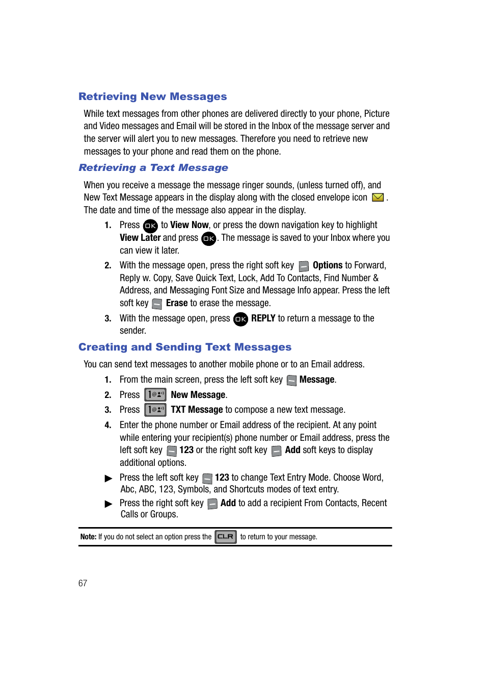 Retrieving new messages, Creating and sending text messages | Samsung SCH-U900ZKAVZW User Manual | Page 70 / 181