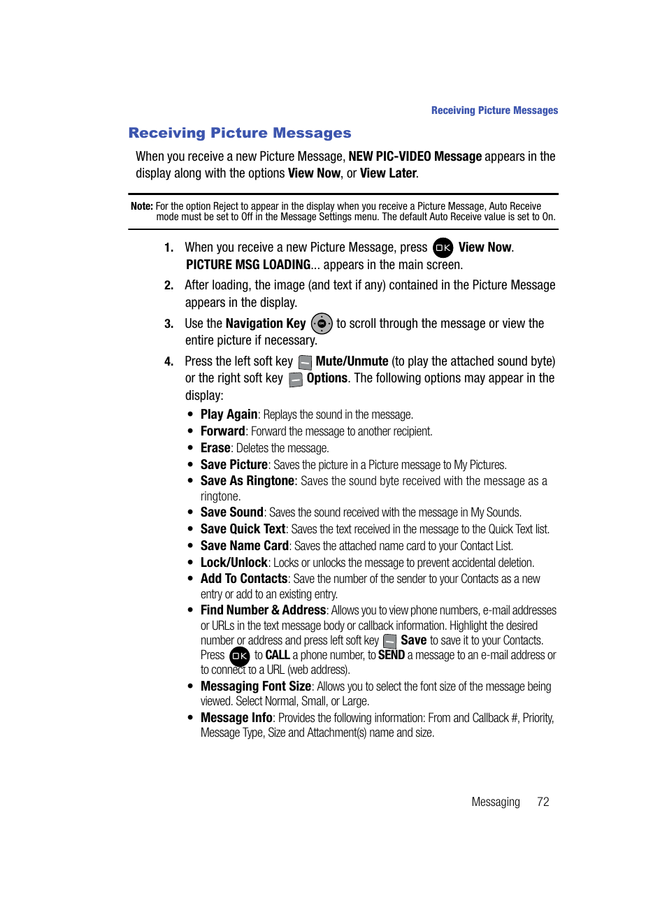 Receiving picture messages | Samsung SCH-U900ZKAVZW User Manual | Page 75 / 181