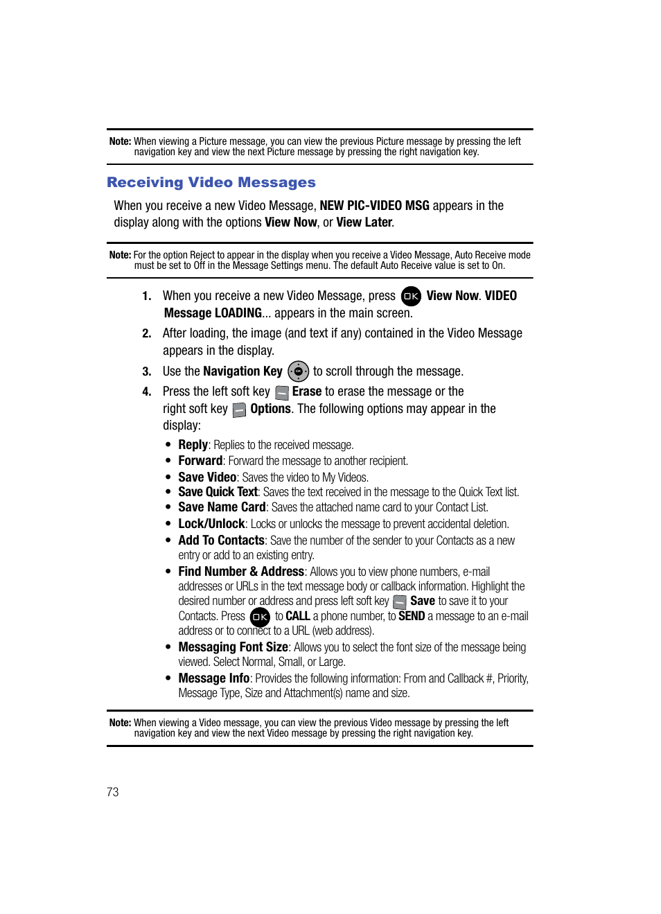 Receiving video messages | Samsung SCH-U900ZKAVZW User Manual | Page 76 / 181