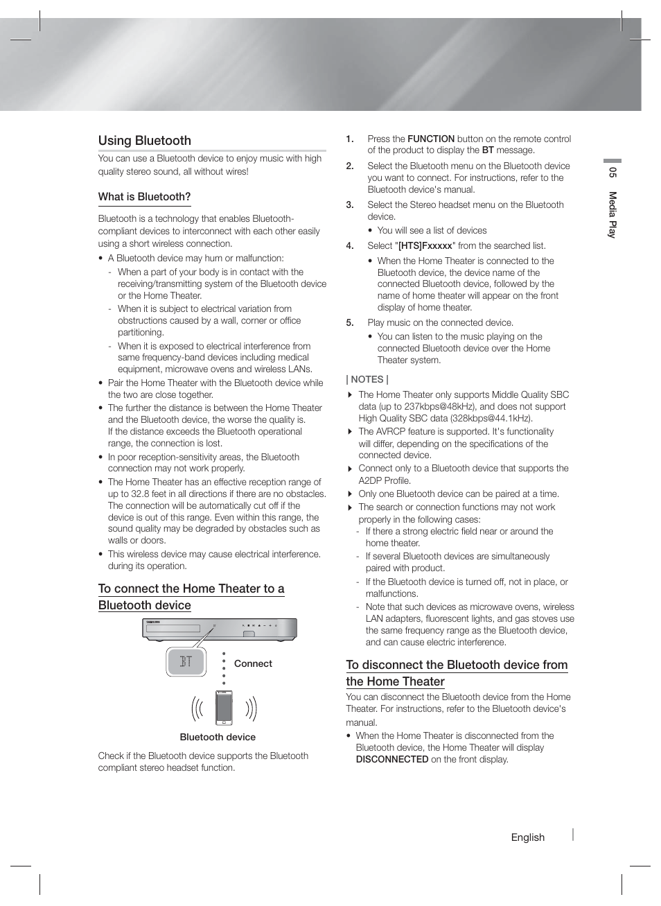 Using bluetooth | Samsung HT-FM65WC-ZA User Manual | Page 37 / 58