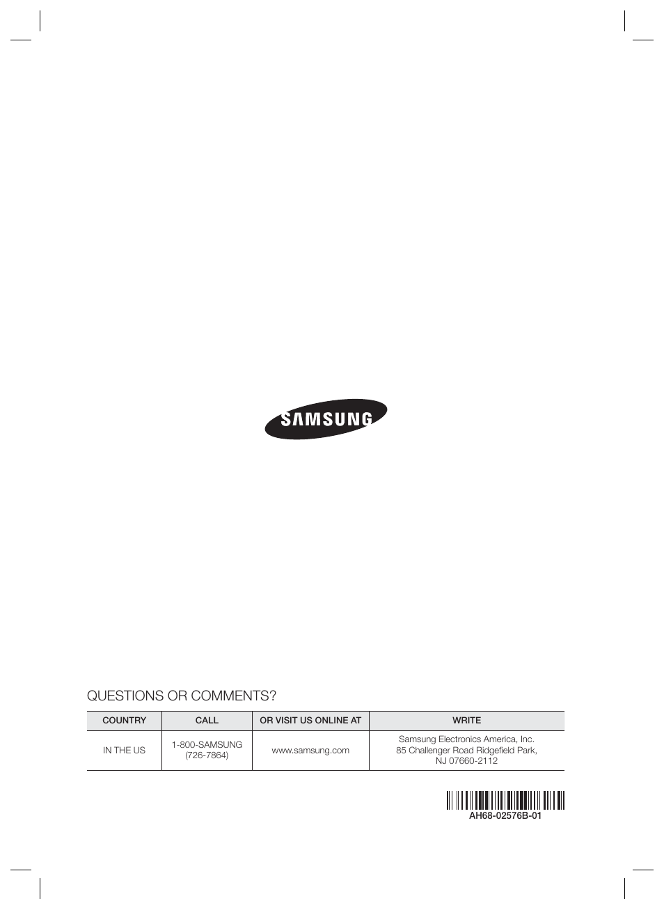 Questions or comments | Samsung HT-FM65WC-ZA User Manual | Page 58 / 58
