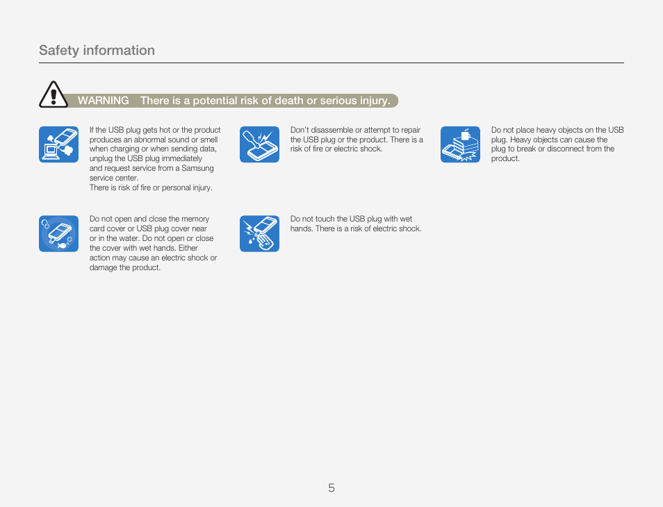 Safety information | Samsung HMX-W300RN-XAA User Manual | Page 13 / 112