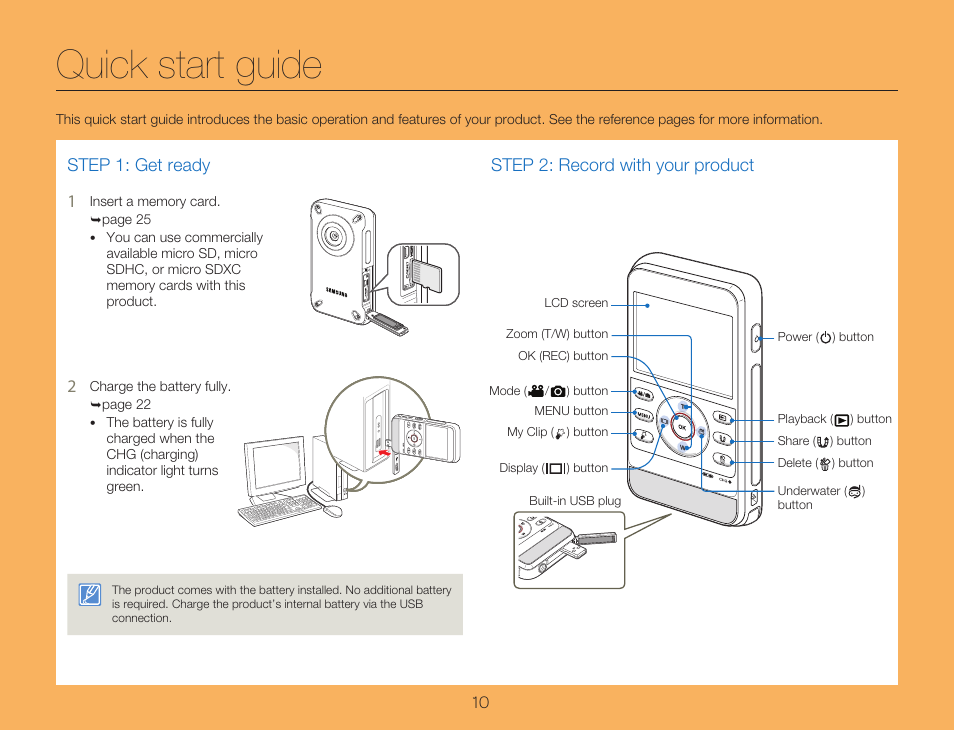 Quick start guide | Samsung HMX-W300RN-XAA User Manual | Page 18 / 112