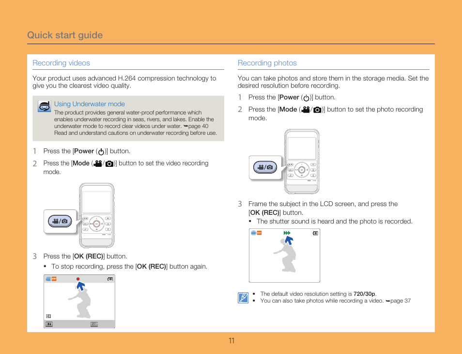 Quick start guide | Samsung HMX-W300RN-XAA User Manual | Page 19 / 112