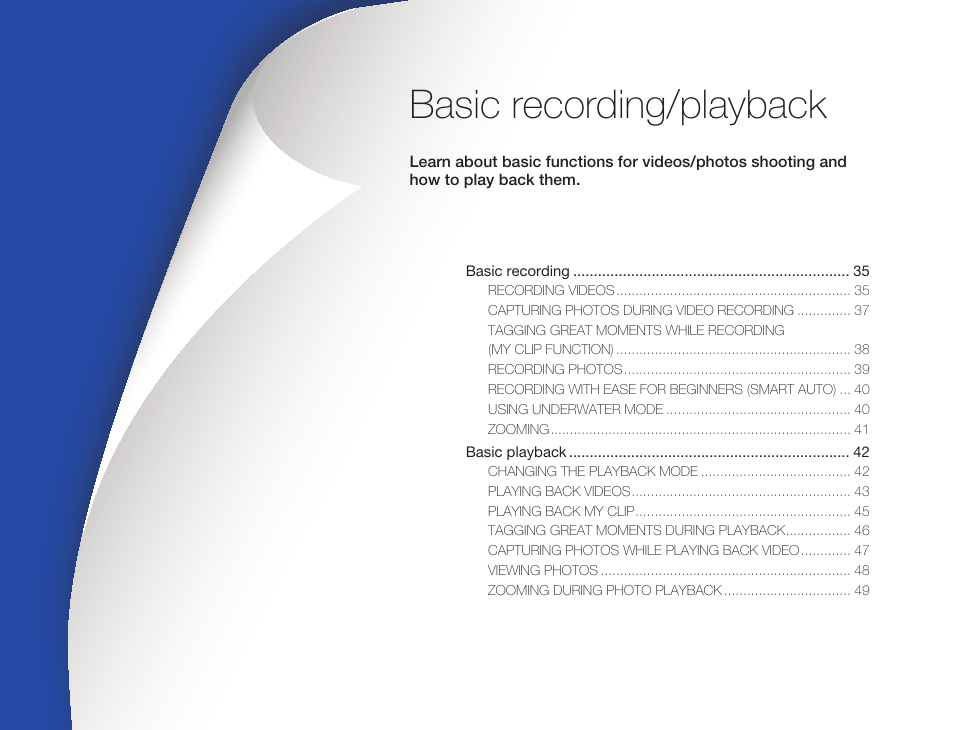Basic recording/playback | Samsung HMX-W300RN-XAA User Manual | Page 42 / 112
