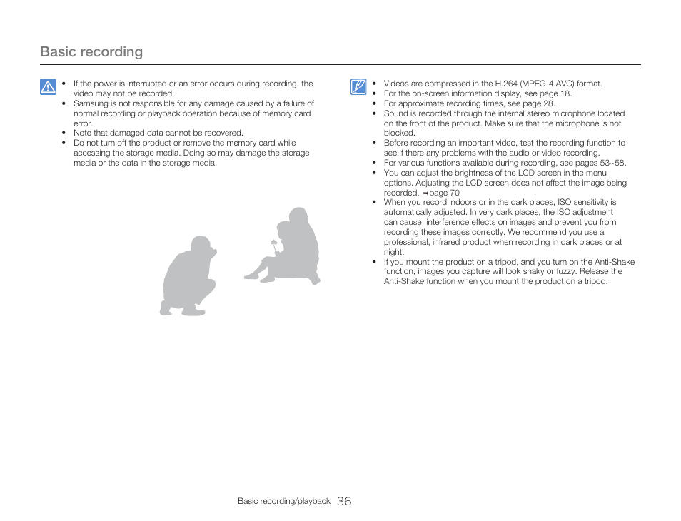 Basic recording | Samsung HMX-W300RN-XAA User Manual | Page 44 / 112