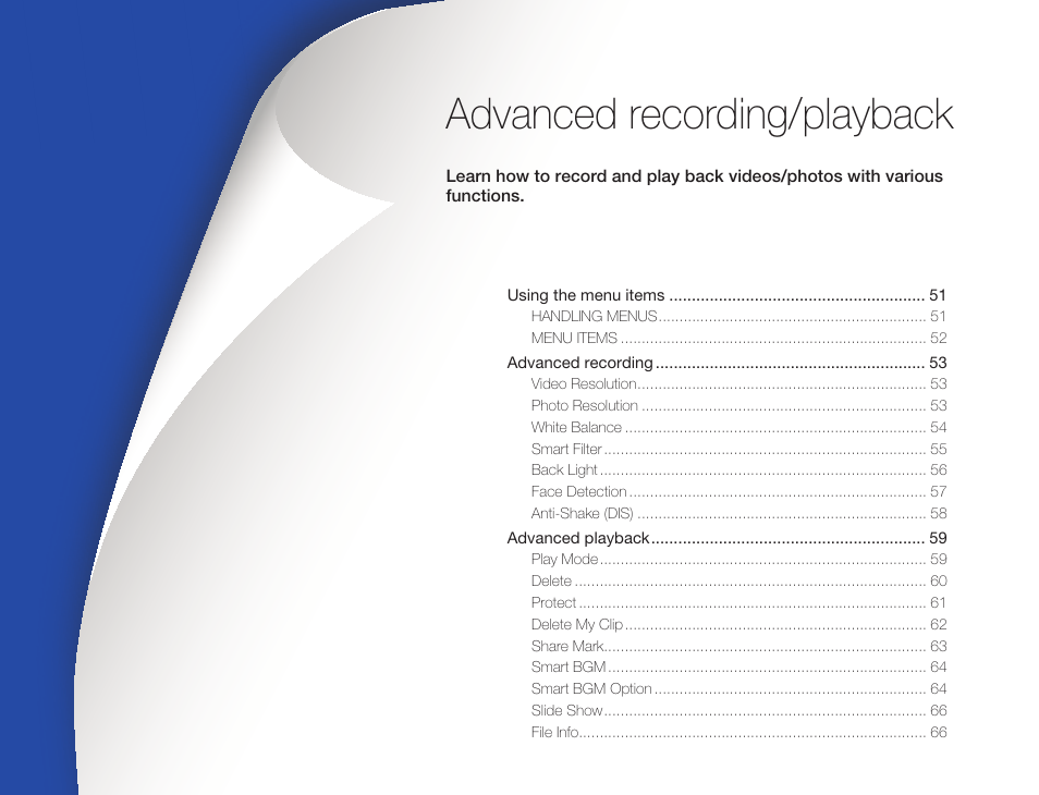 Advanced recording/playback | Samsung HMX-W300RN-XAA User Manual | Page 58 / 112