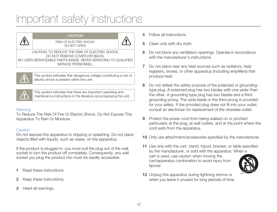 Important safety instructions | Samsung HMX-W300RN-XAA User Manual | Page 6 / 112