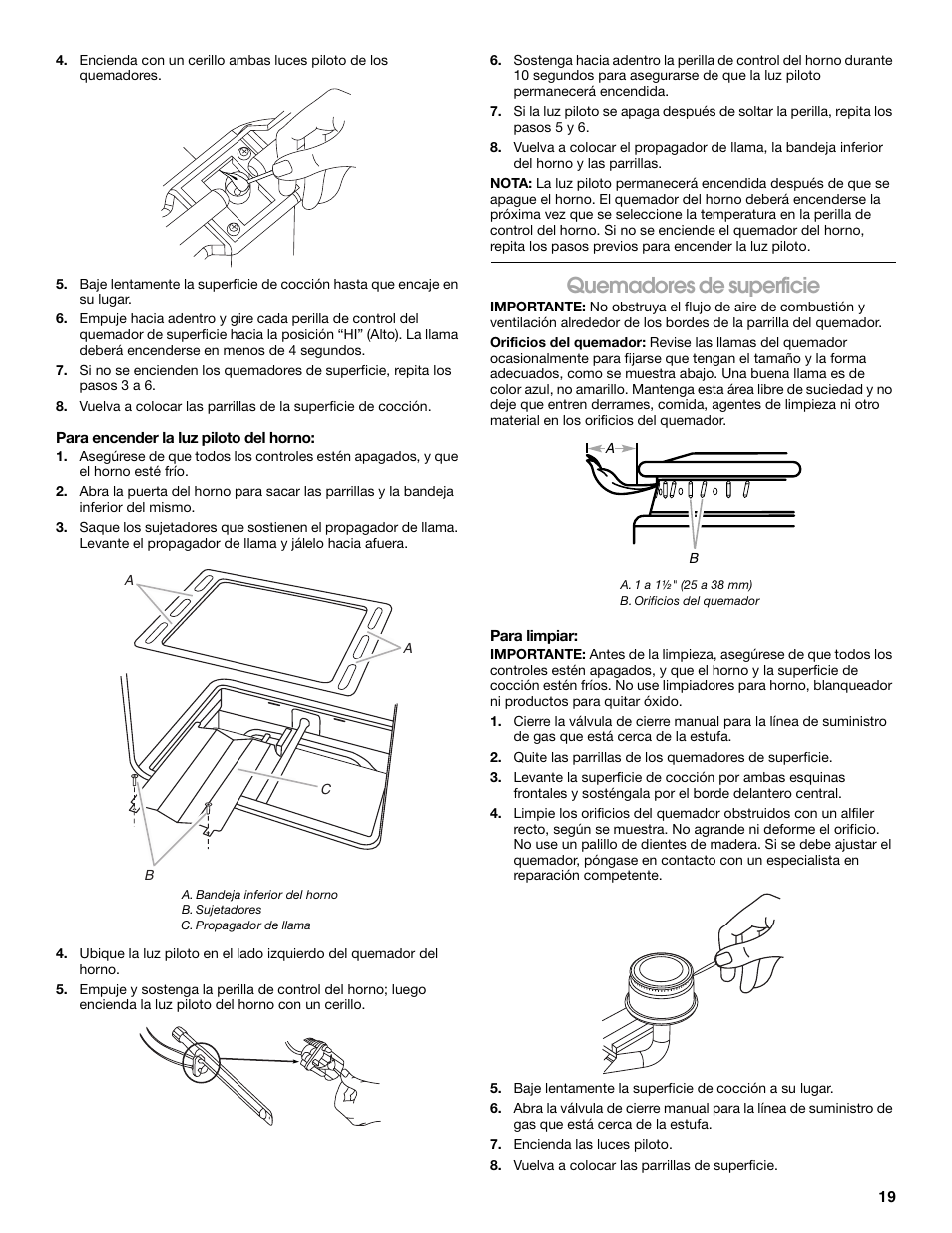 Quemadores de superficie | Amana W10320693A User Manual | Page 19 / 28