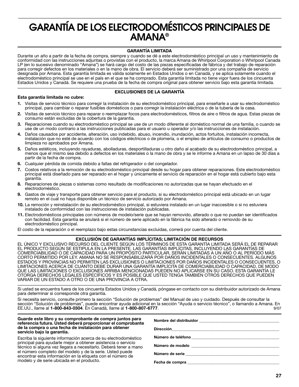 Amana W10320693A User Manual | Page 27 / 28