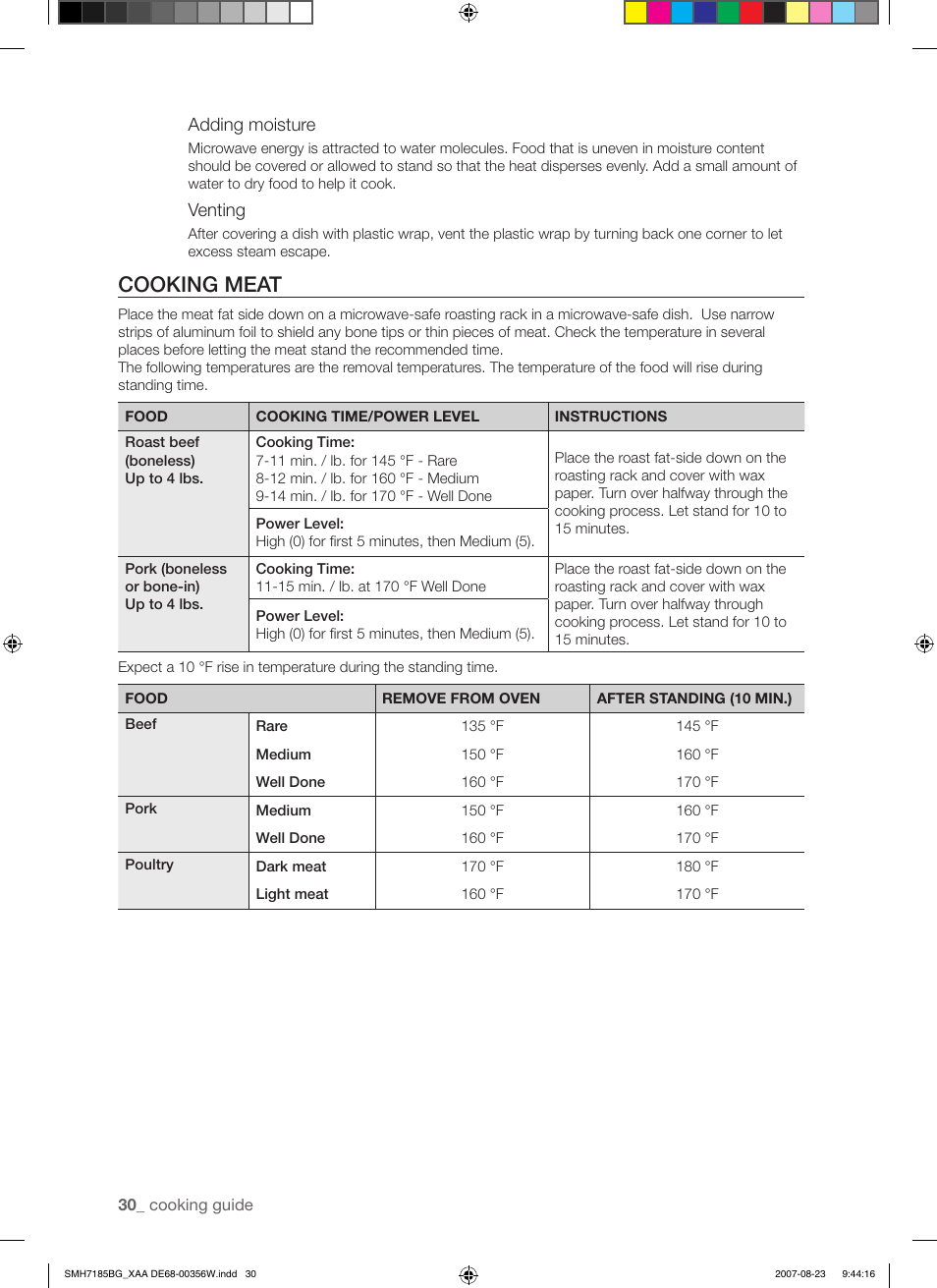 Cooking meat | Samsung SMH7185WG-XAA User Manual | Page 30 / 44