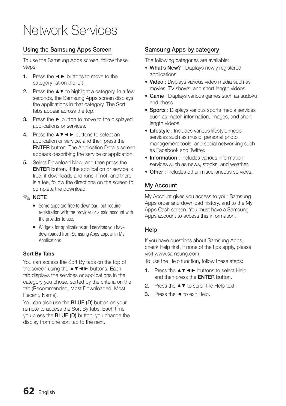 Network services | Samsung BD-D7000-ZA User Manual | Page 62 / 81