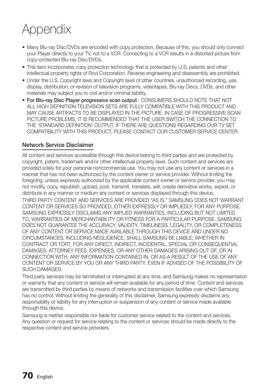 Appendix | Samsung BD-D7000-ZA User Manual | Page 70 / 81