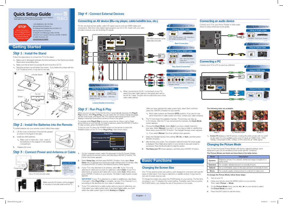 Samsung LN40C560J2FXZA User Manual | 2 pages