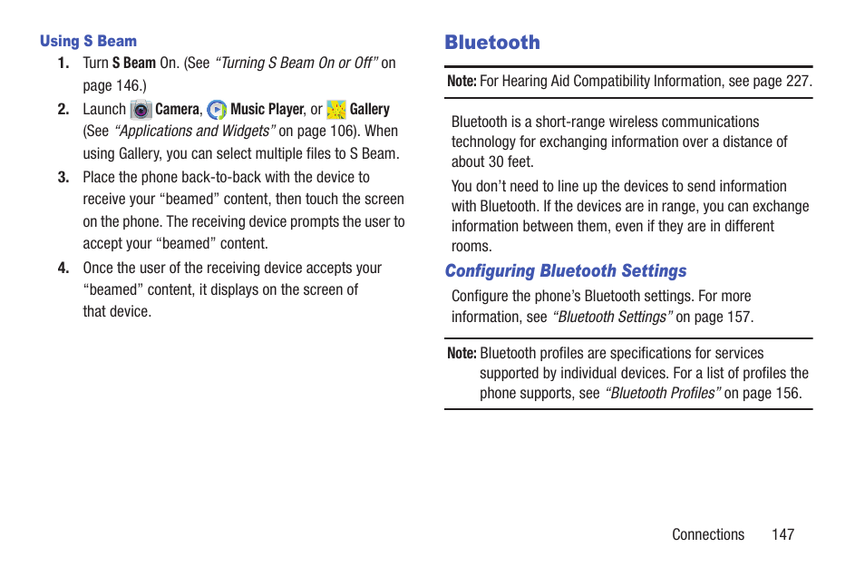 Using s beam, Bluetooth, Configuring bluetooth settings | Samsung SCH-R530RWBMTR User Manual | Page 152 / 254