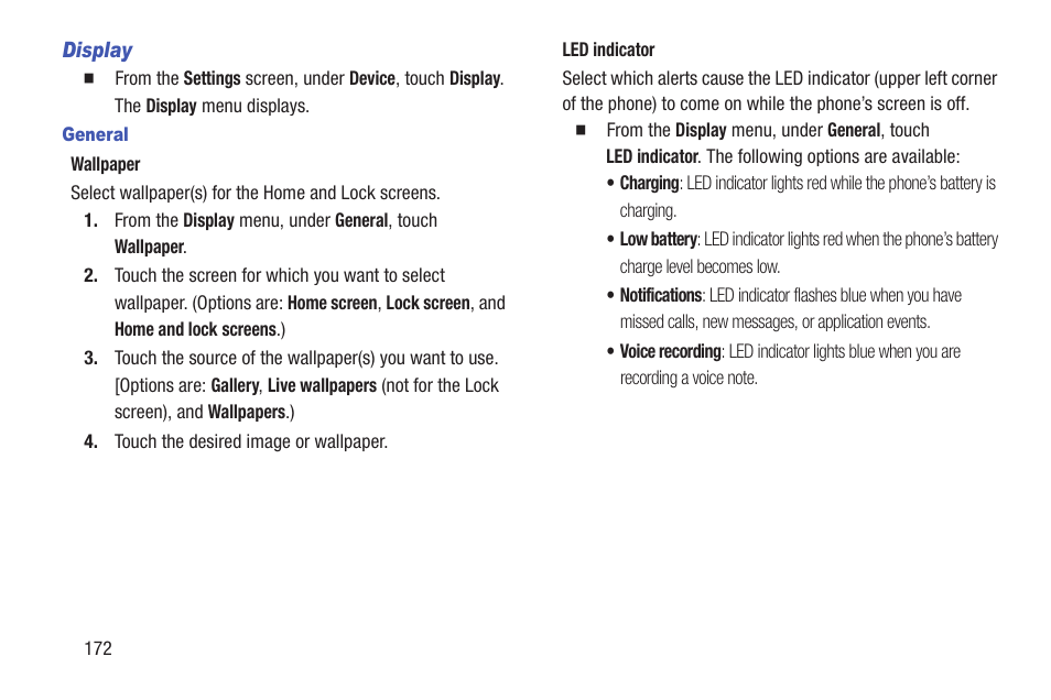Display, General | Samsung SCH-R530RWBMTR User Manual | Page 177 / 254