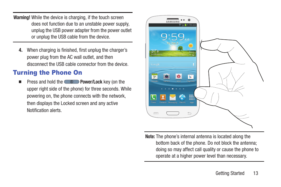 Turning the phone on | Samsung SCH-R530RWBMTR User Manual | Page 18 / 254