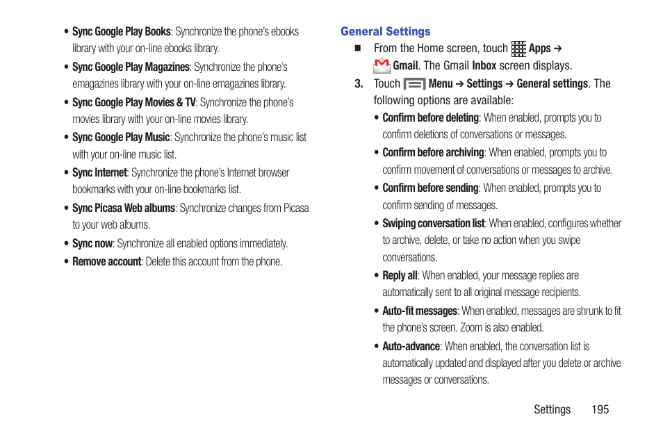 General settings | Samsung SCH-R530RWBMTR User Manual | Page 200 / 254