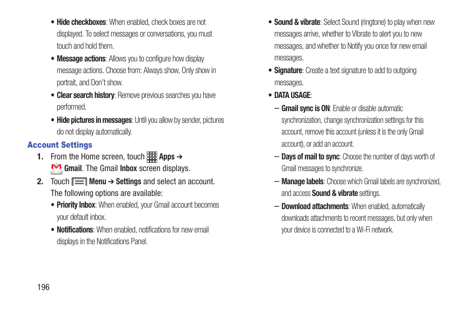 Account settings | Samsung SCH-R530RWBMTR User Manual | Page 201 / 254