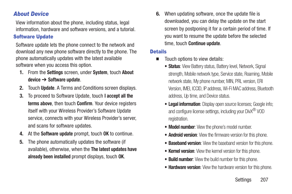 About device, Software update, Details | Samsung SCH-R530RWBMTR User Manual | Page 212 / 254