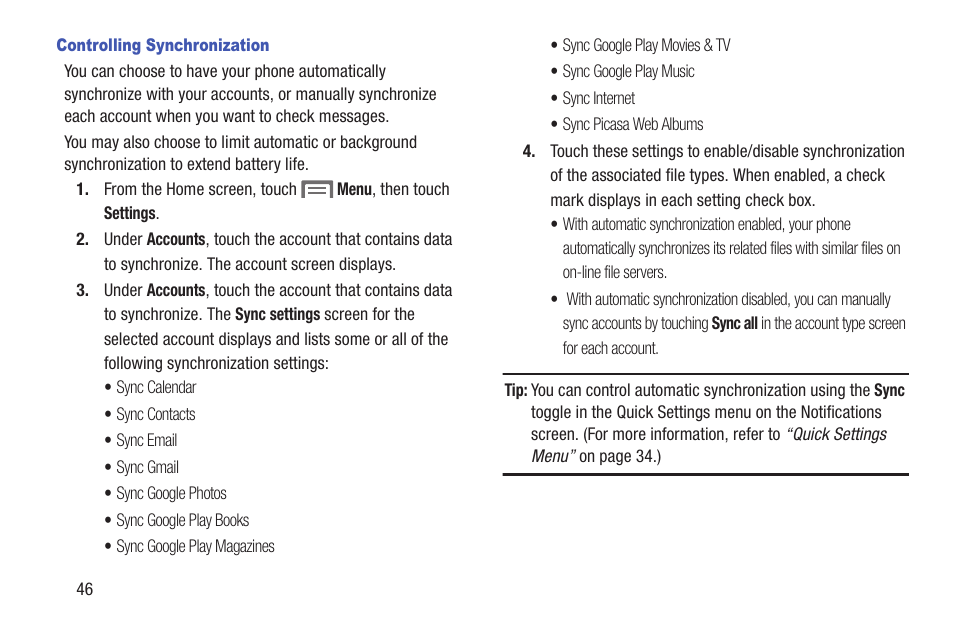 Controlling synchronization | Samsung SCH-R530RWBMTR User Manual | Page 51 / 254