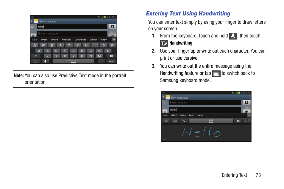 Entering text using handwriting | Samsung SCH-R530RWBMTR User Manual | Page 78 / 254