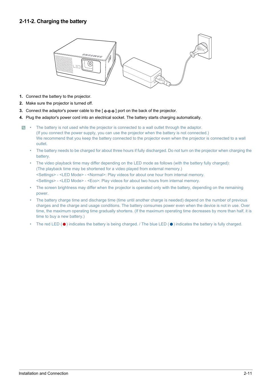 11-2. charging the battery | Samsung SP0351VBX-ZA User Manual | Page 23 / 56