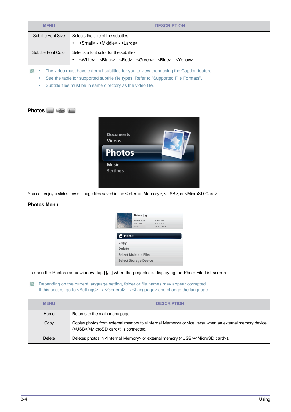 Photos | Samsung SP0351VBX-ZA User Manual | Page 40 / 56
