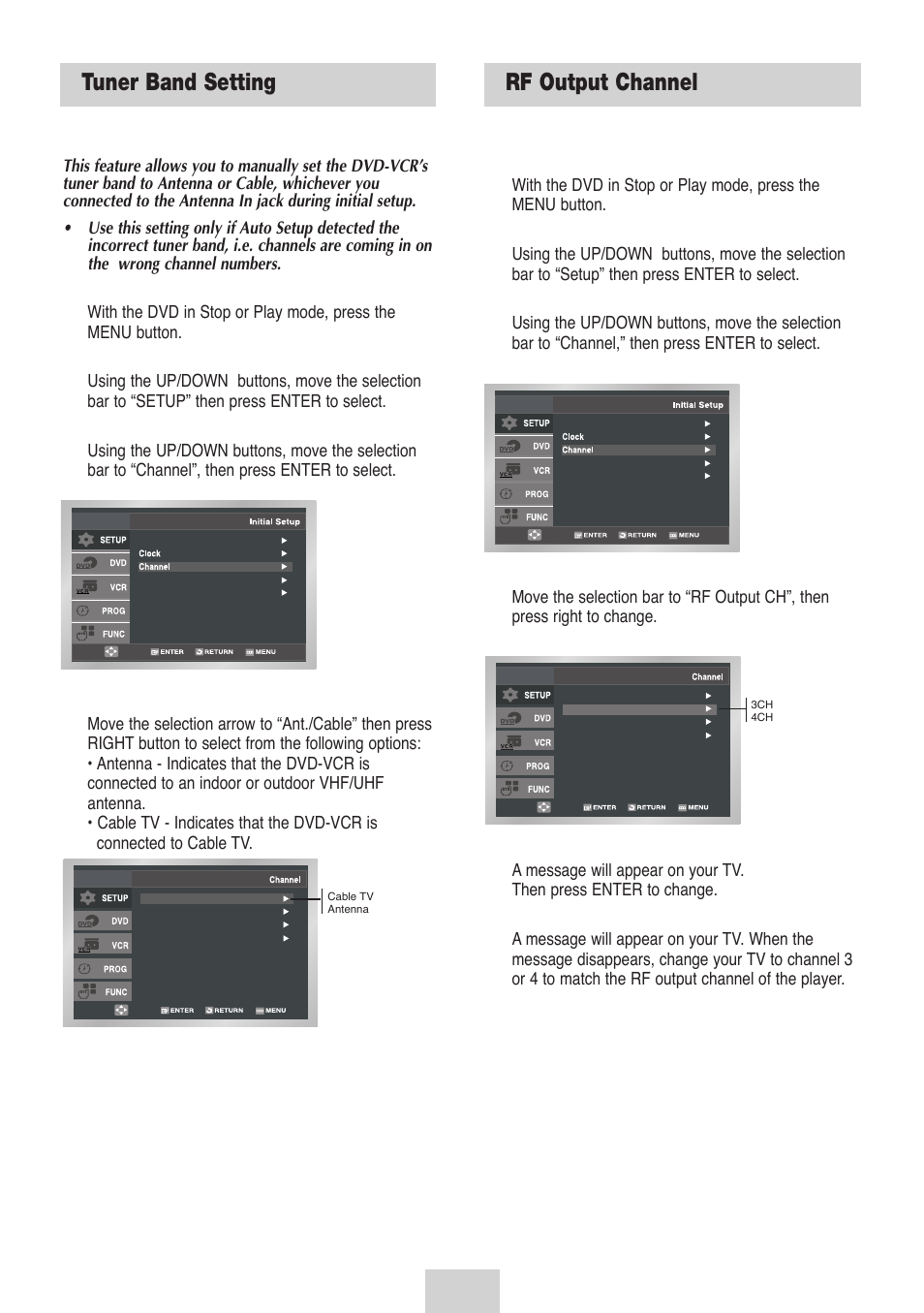 Tuner band setting, Rf output channel | Samsung DVD-V4700-XAC User Manual | Page 14 / 37