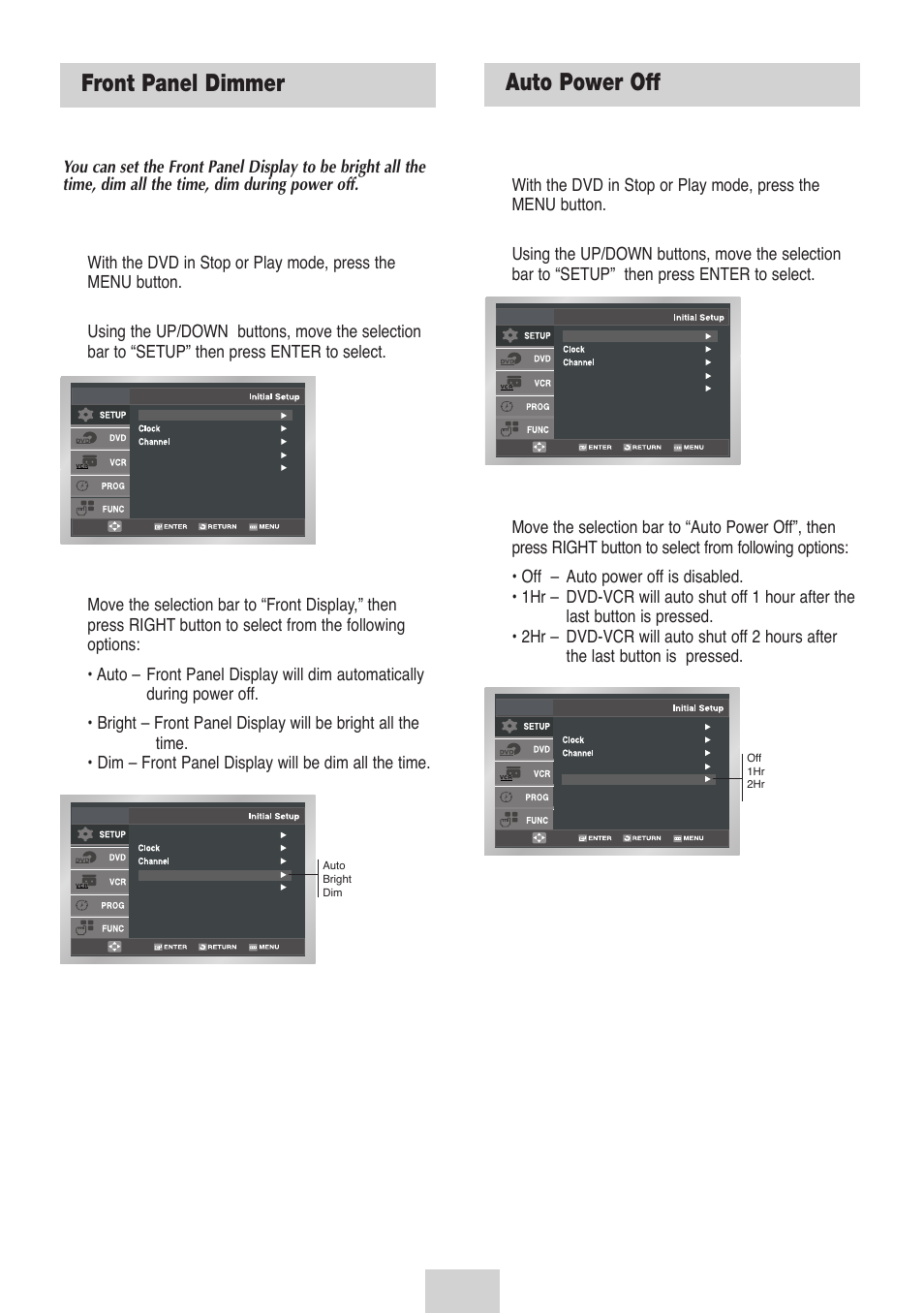 Front panel dimmer, Auto power off | Samsung DVD-V4700-XAC User Manual | Page 16 / 37