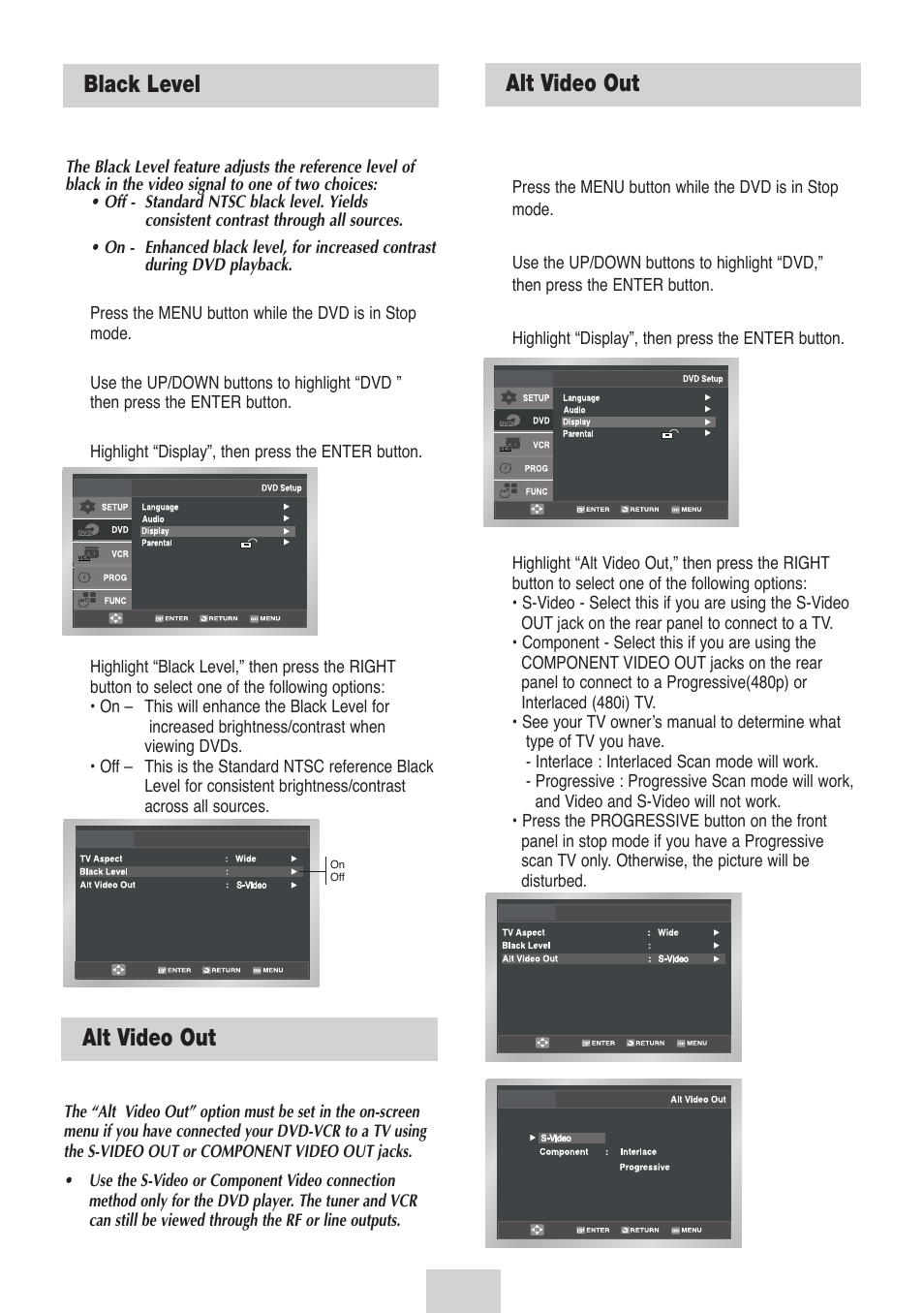 Black level, Alt video out | Samsung DVD-V4700-XAC User Manual | Page 21 / 37