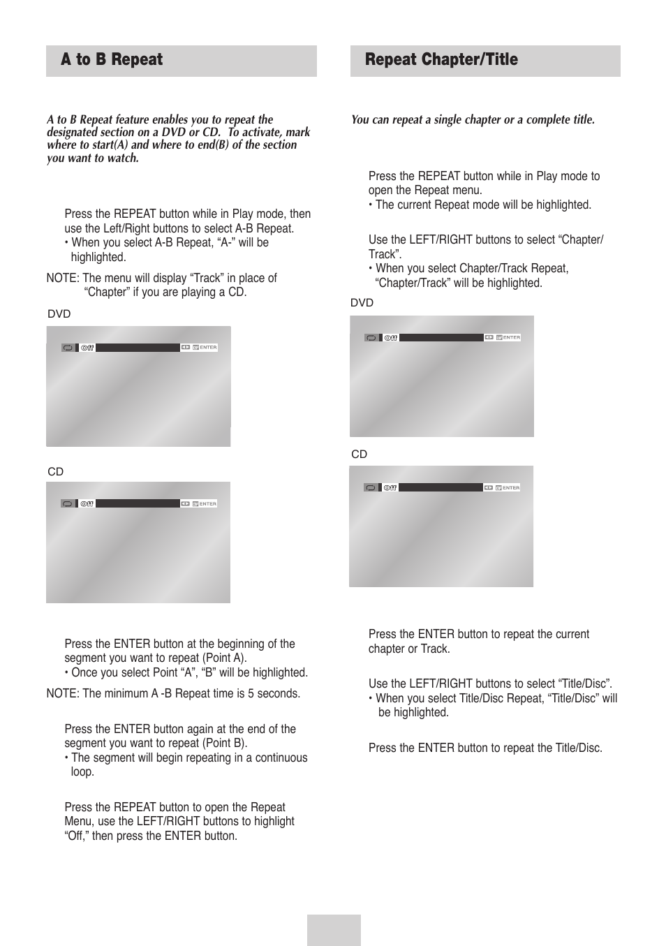 A to b repeat, Repeat chapter/title | Samsung DVD-V4700-XAC User Manual | Page 27 / 37