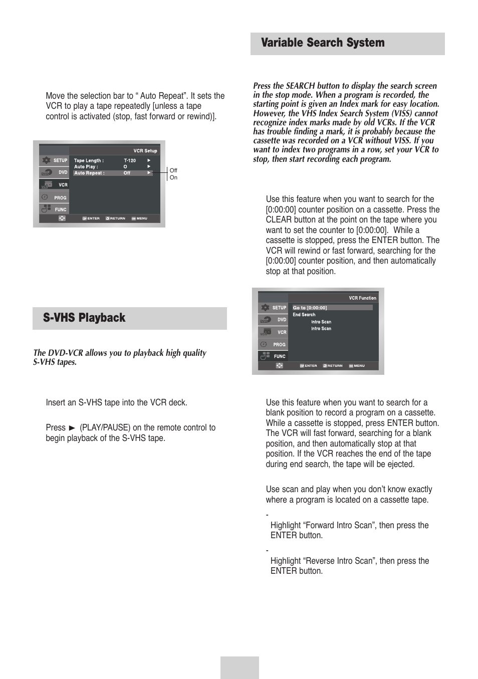 S-vhs playback, Variable search system | Samsung DVD-V4700-XAC User Manual | Page 31 / 37