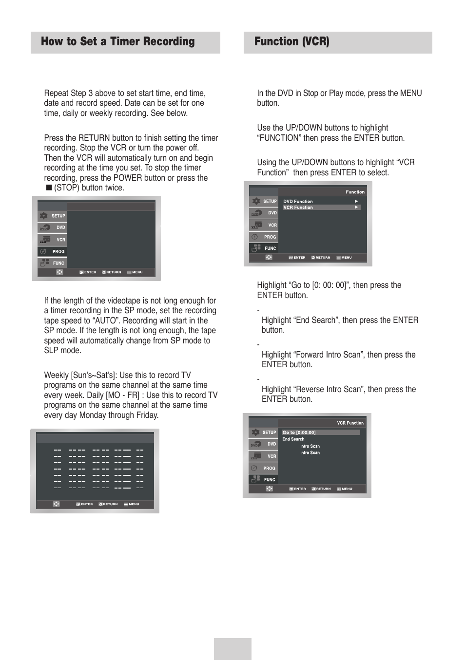 How to set a timer recording, Function (vcr) | Samsung DVD-V4700-XAC User Manual | Page 34 / 37