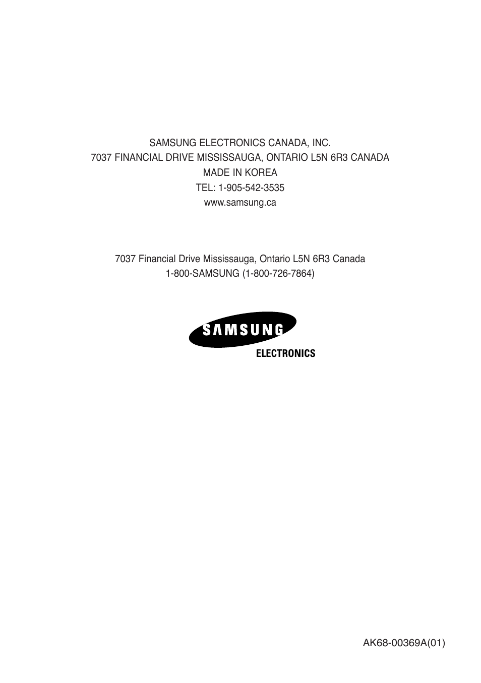 Samsung electronics canada, inc | Samsung DVD-V4700-XAC User Manual | Page 37 / 37