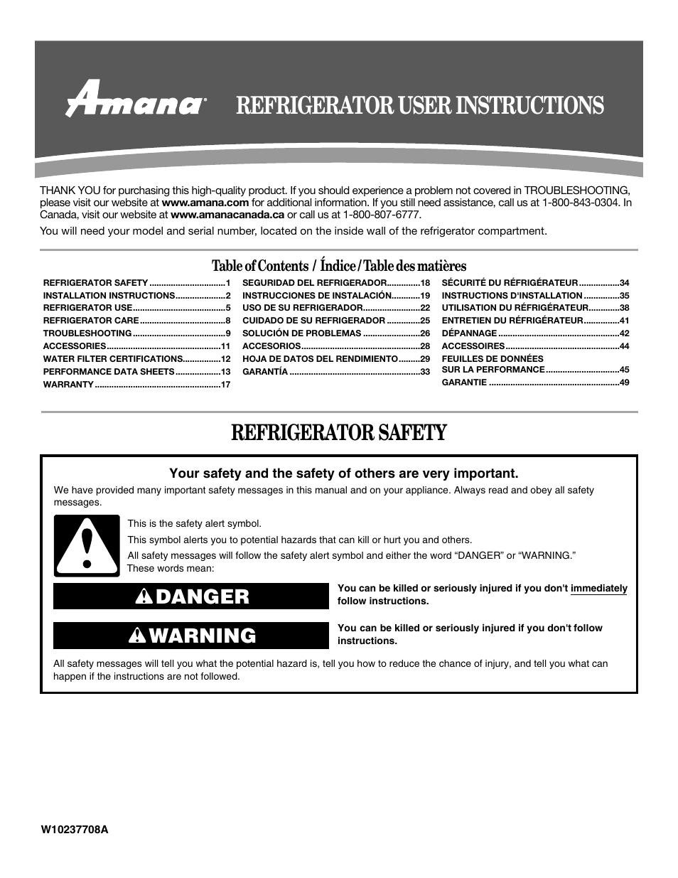 Amana W10237708A User Manual | 50 pages