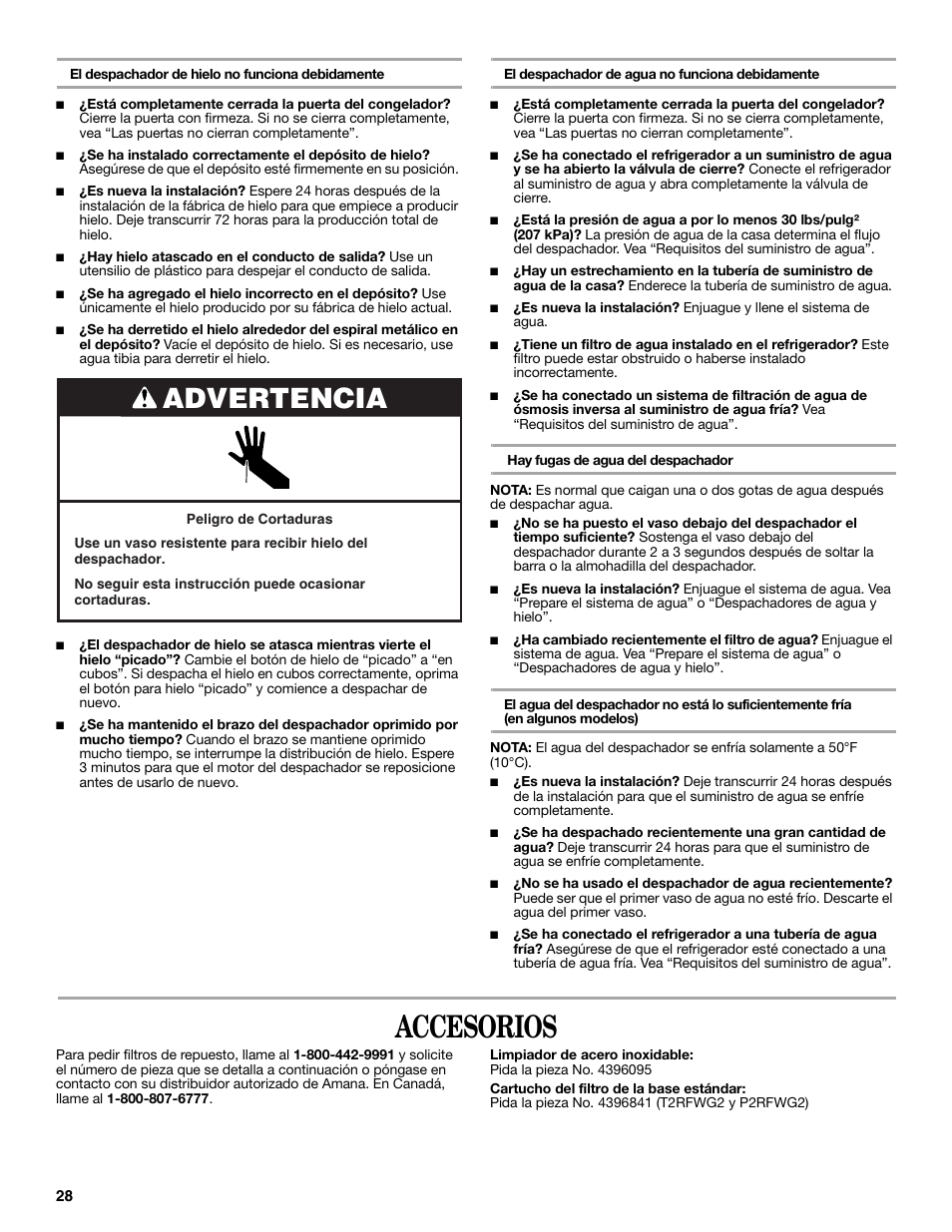 Accesorios, Advertencia | Amana W10237708A User Manual | Page 28 / 50