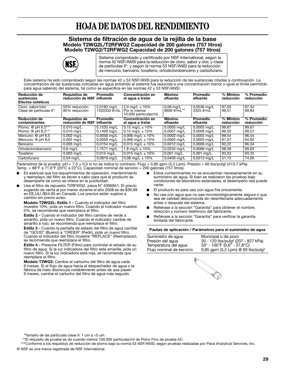Hoja de datos del rendimiento | Amana W10237708A User Manual | Page 29 / 50