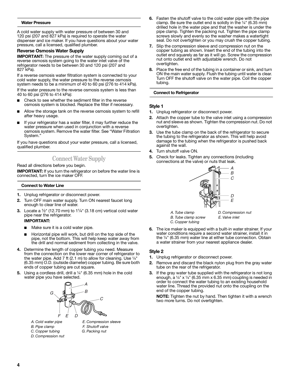 Connect water supply | Amana W10237708A User Manual | Page 4 / 50