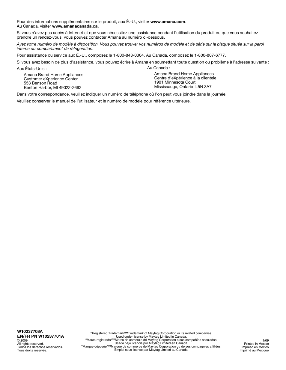 Amana W10237708A User Manual | Page 50 / 50