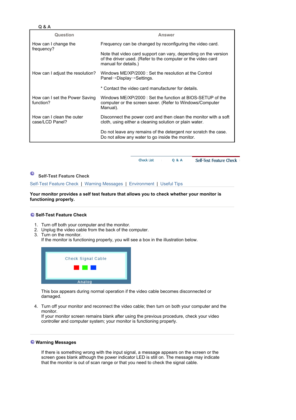 Q & a, Self-test feature check, Syncmaster 740n / 940n | Samsung LS19HABBBY-XAA User Manual | Page 111 / 160