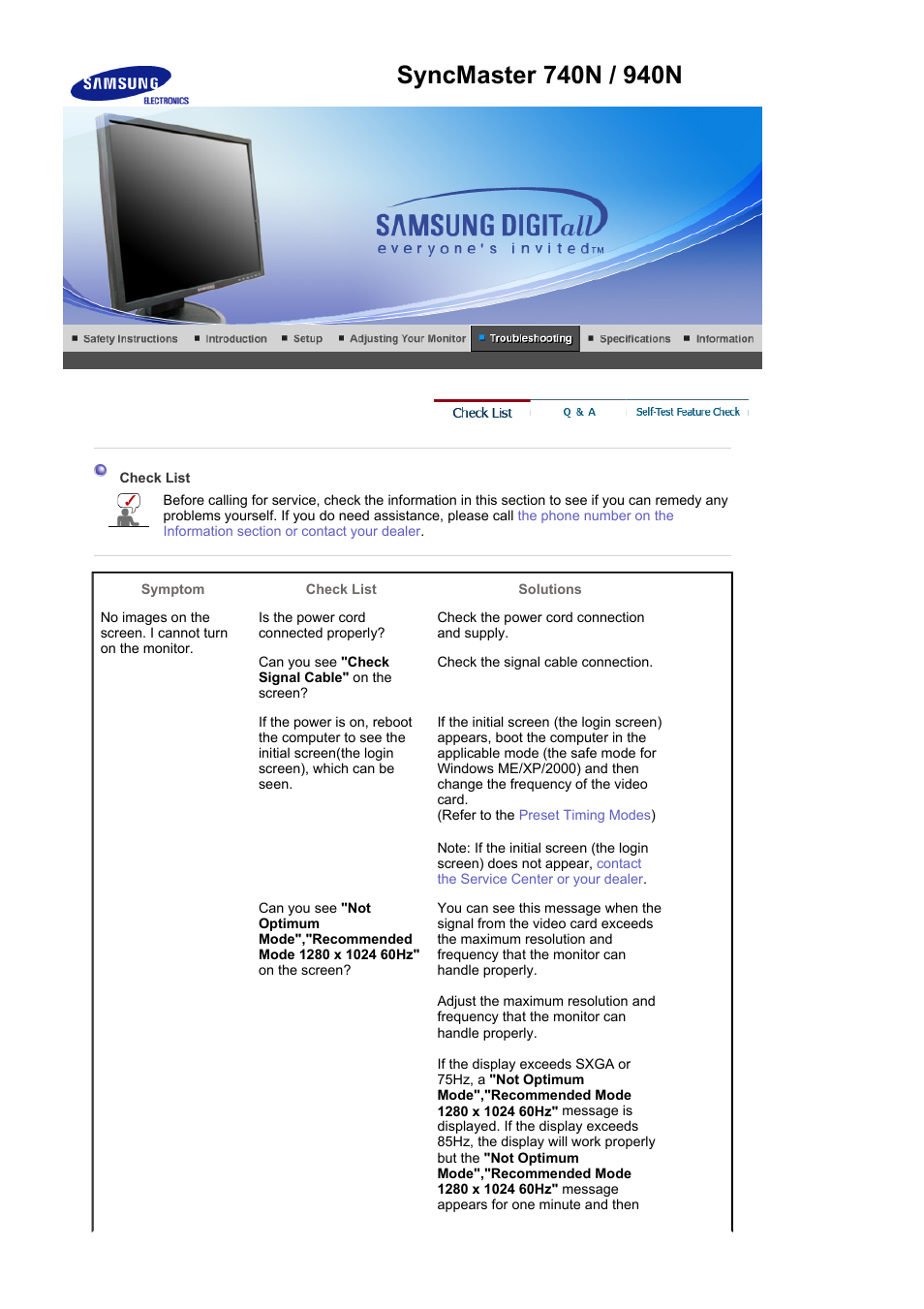 Check list, Q & a | Samsung LS19HABBBY-XAA User Manual | Page 113 / 160